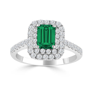 14K White Gold 0.96Ct Emerald, 0.80Ct Diamond Ring