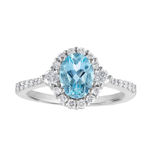 14k White Gold 1.12Ct Aquamarine, 0.48Ct Diamond Ring