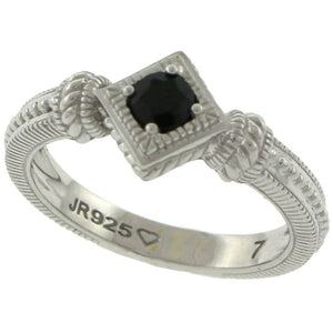 Judith Ripka Sterling Silver "Renaissance" with .29ct Black Spinel, Ring Size 7.