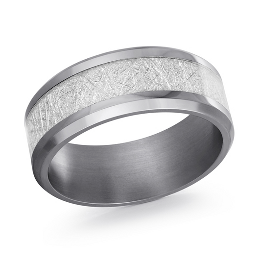 8MM Grey Tantalum Band Meteorite Center, Size 10.0