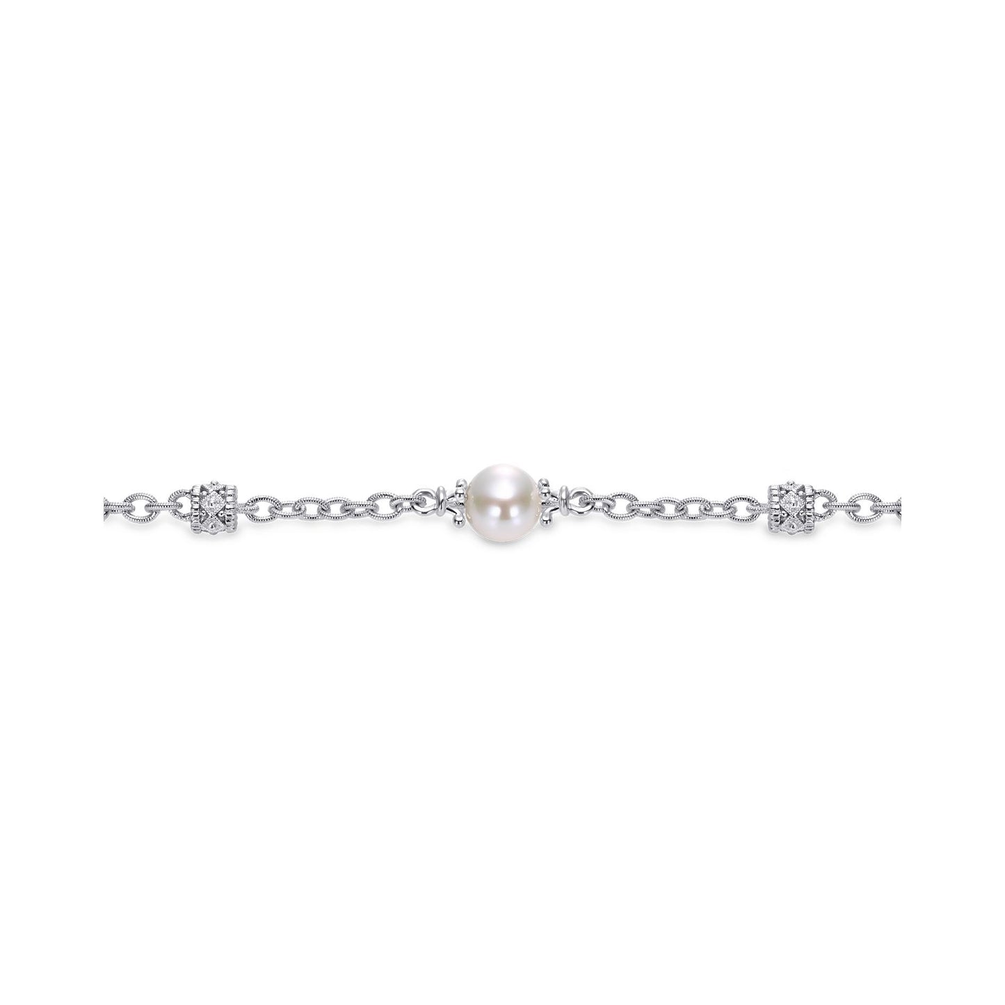Gabriel Sterling Silver Filigree and Pearl Station Bracelet