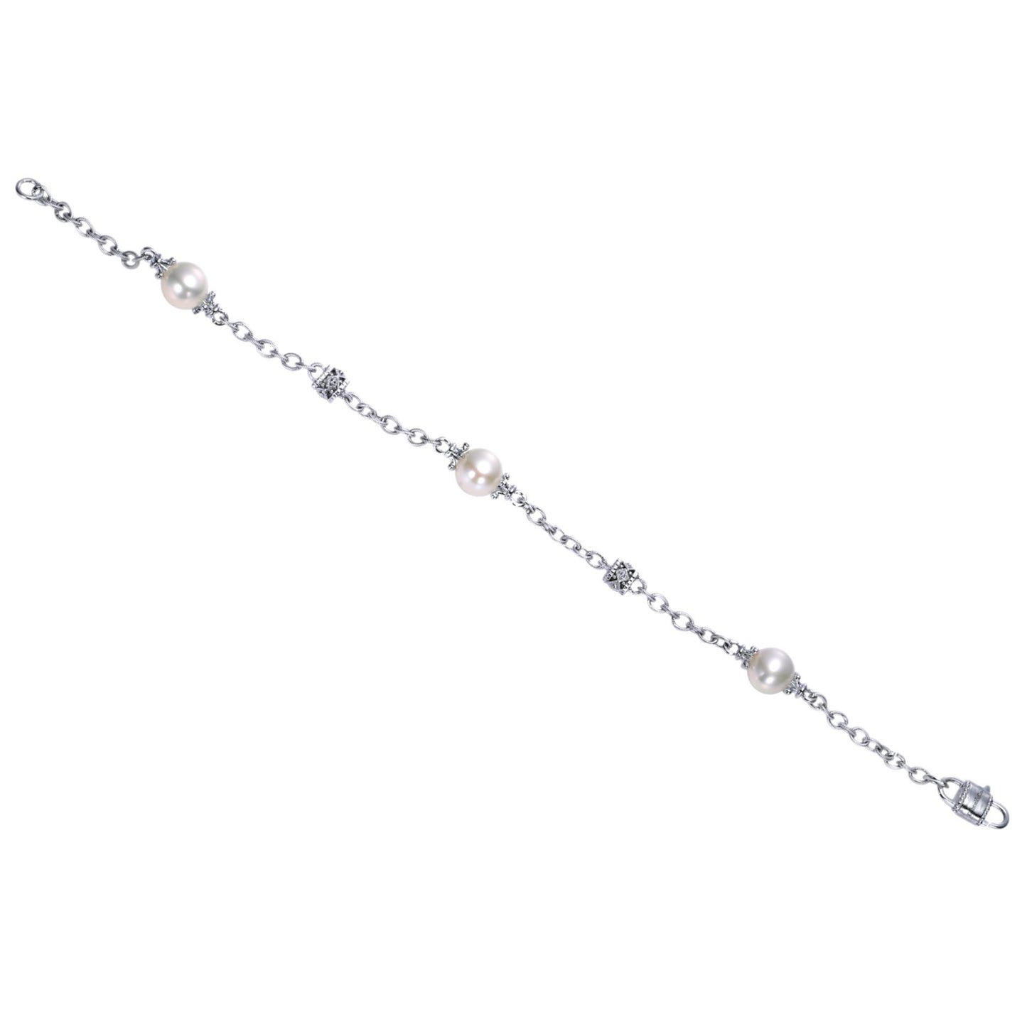 Gabriel Sterling Silver Filigree and Pearl Station Bracelet