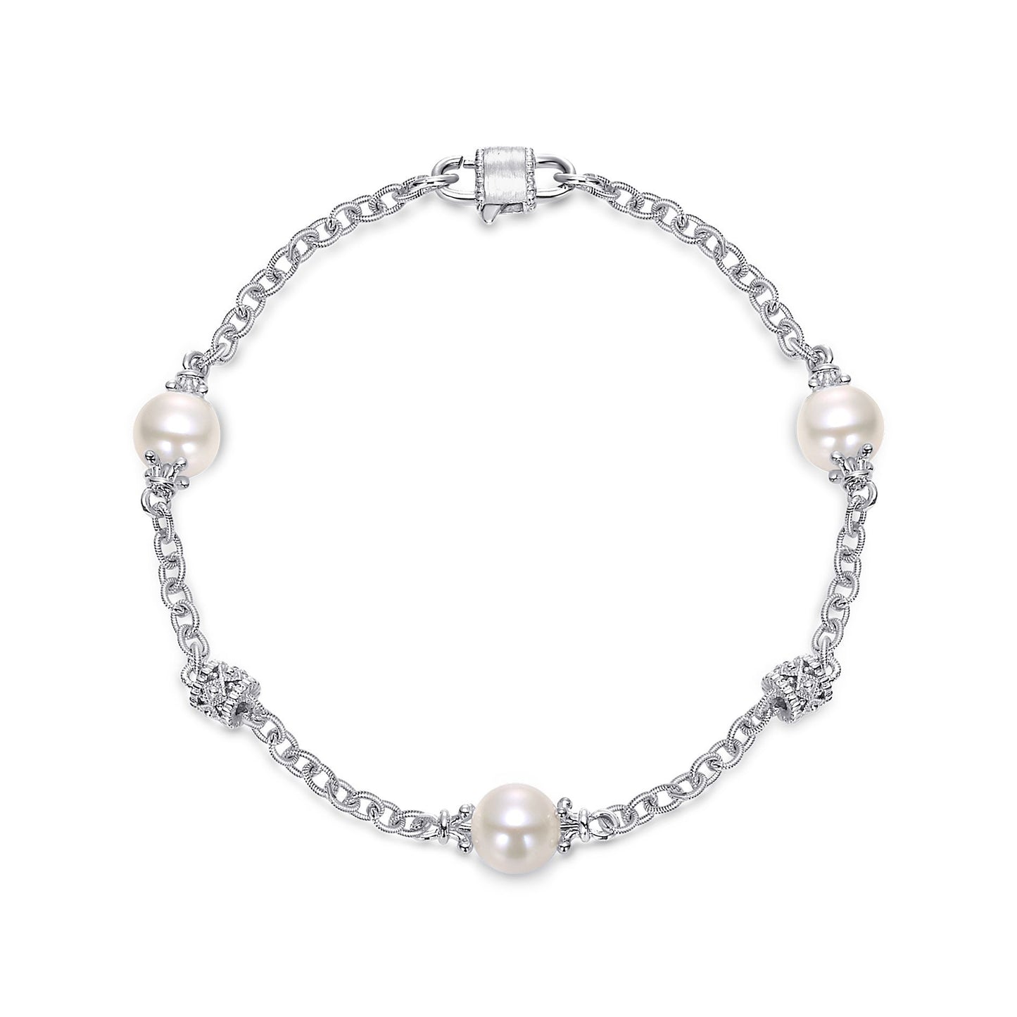 Gabriel Sterling Silver Filigree and Pearl Station Bracelet
