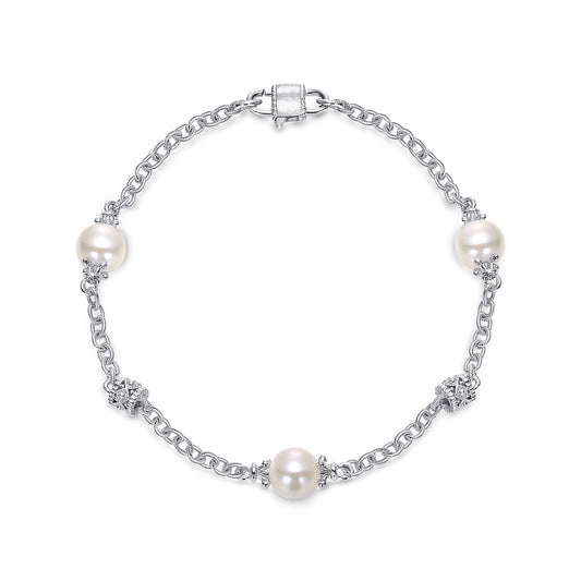 Gabriel Sterling Silver Filigree and Pearl Station Bracelet