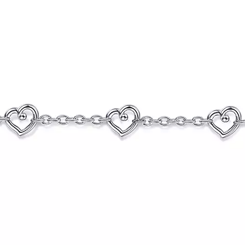 Gabriel Sterling Silver Heart Station Bracelet 7 Inch