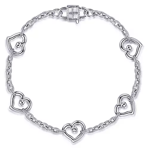 Gabriel Sterling Silver Heart Station Bracelet 7 Inch