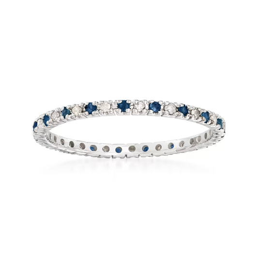 14k White Gold 0.64 Ct Sapphire, 0.46 Ct Diamond Eternity Band