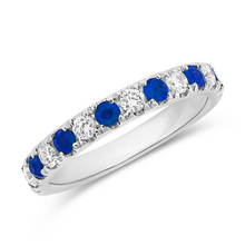 Load image into Gallery viewer, 14k White gold 0.48 Ct Sapphire, 0.38 Diamond Band
