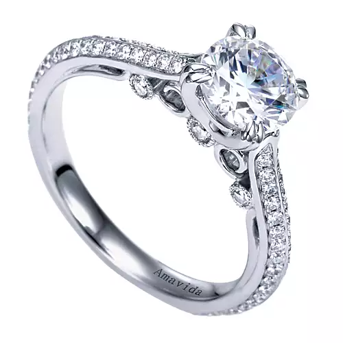 Gabriel 18k White Gold Semi Mount, 0.42 Ct Diamond, with Cubic Zirconia Center