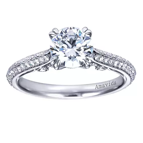 Gabriel 18k White Gold Semi Mount, 0.42 Ct Diamond, with Cubic Zirconia Center