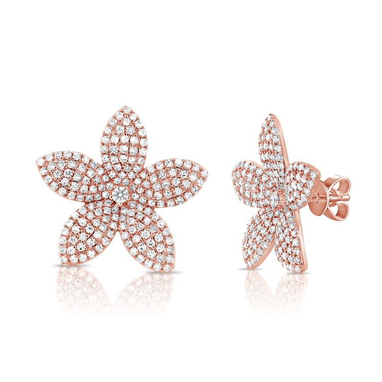 14k Gold 1.05Ct Diamond Flower Earring, available in White, Rose and Yellow Gold