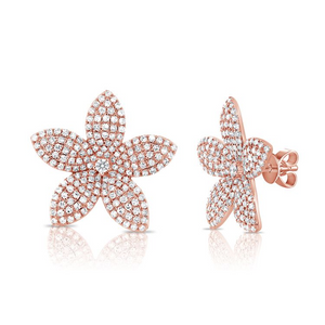 14k Gold 1.05Ct Diamond Flower Earring, available in White, Rose and Yellow Gold