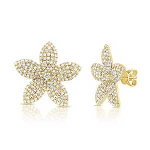 14k Gold 1.05Ct Diamond Flower Earring, available in White, Rose and Yellow Gold