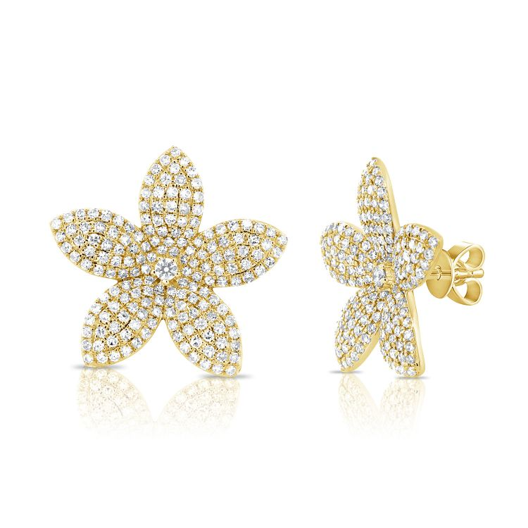 14k Gold 1.05Ct Diamond Flower Earring, available in White, Rose and Yellow Gold