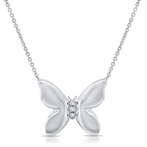 14k Gold 0.02Ct Diamond Butterfly Necklace, available in White, Rose and Yellow Gold