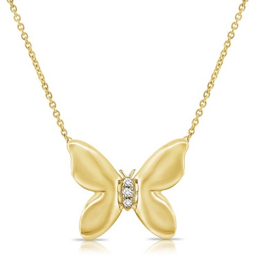 14k Gold 0.02Ct Diamond Butterfly Necklace, available in White, Rose and Yellow Gold