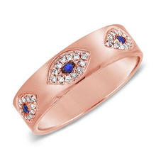 Load image into Gallery viewer, 14k Gold 0.08Ct Sapphire. 0.20Ct Diamond  Five Eye Band, available in White, Rose and Yellow Gold
