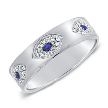 Load image into Gallery viewer, 14k Gold 0.08Ct Sapphire. 0.20Ct Diamond  Five Eye Band, available in White, Rose and Yellow Gold
