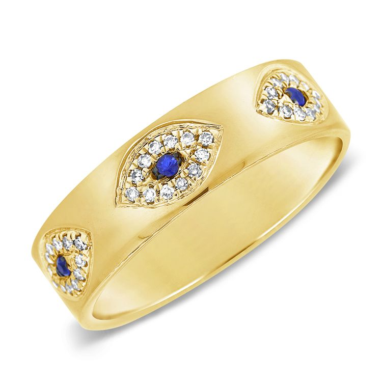 14k Gold 0.08Ct Sapphire. 0.20Ct Diamond  Five Eye Band, available in White, Rose and Yellow Gold
