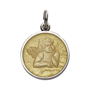 Sterling Silver Enamel Cherub Round Medal