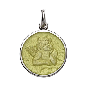 Sterling Silver Enamel Cherub Round Medal