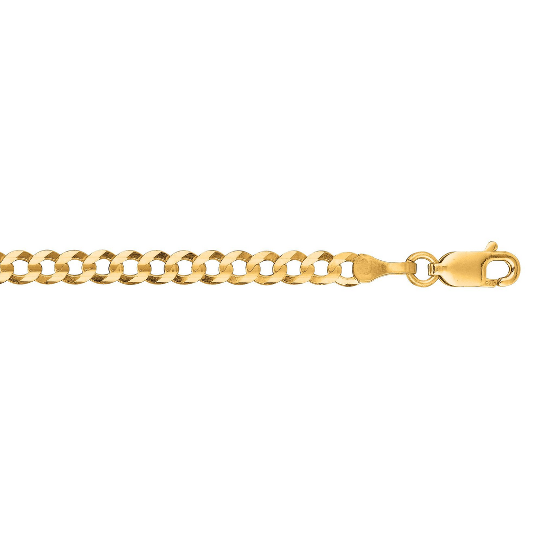 14k Yellow Gold 7 Inch 3.6mm Comfort Curb Bracelet with Lobster Claw Clasp