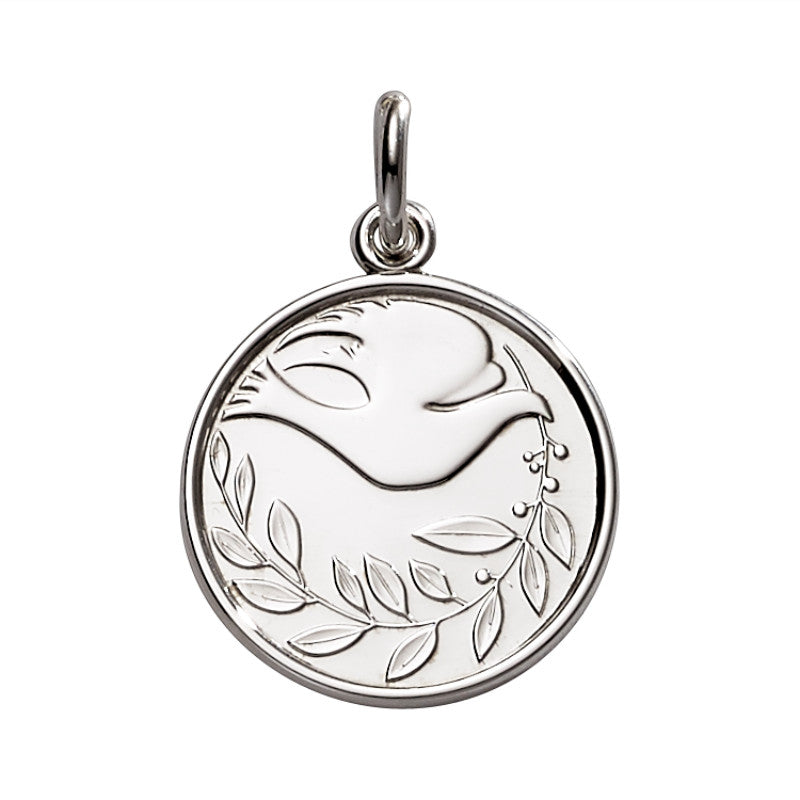 Sterling Silver Enamel Dove Round Medal