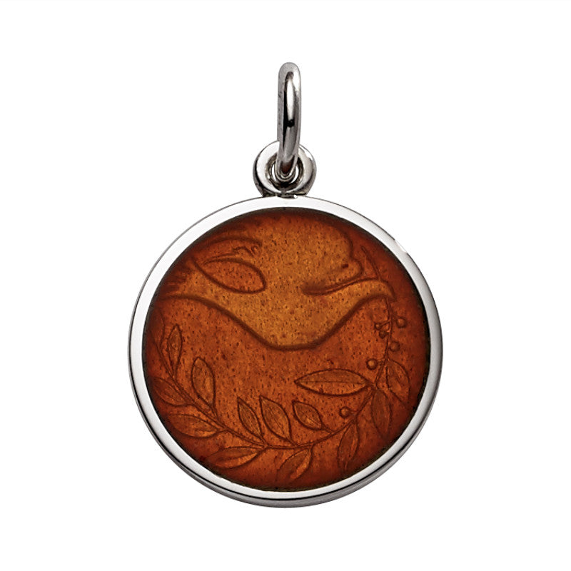 Sterling Silver Enamel Dove Round Medal