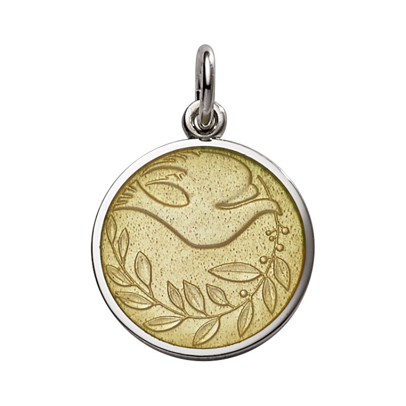 Sterling Silver Enamel Dove Round Medal