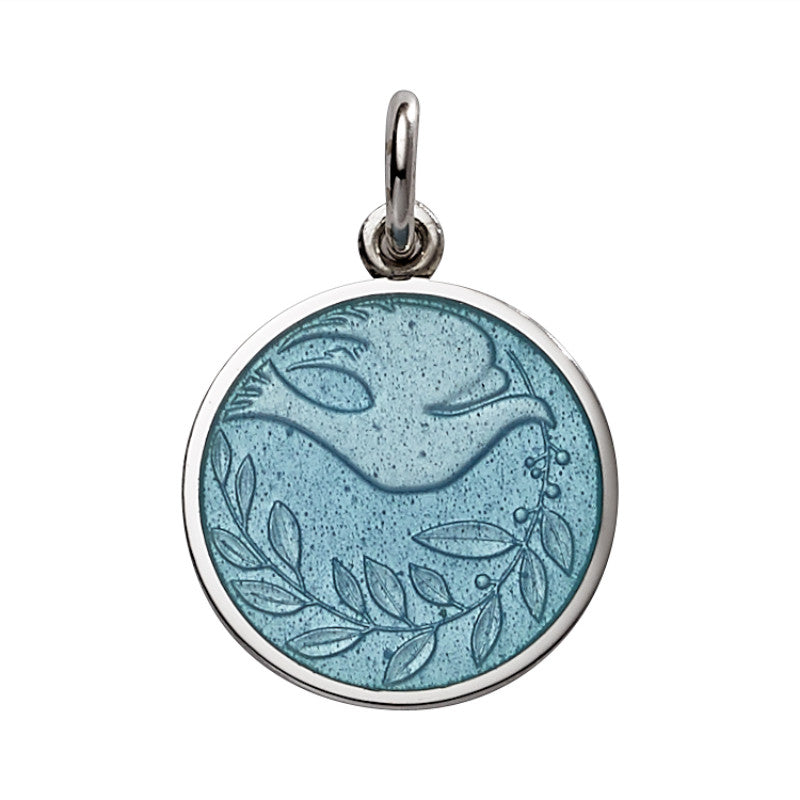 Sterling Silver Enamel Dove Round Medal