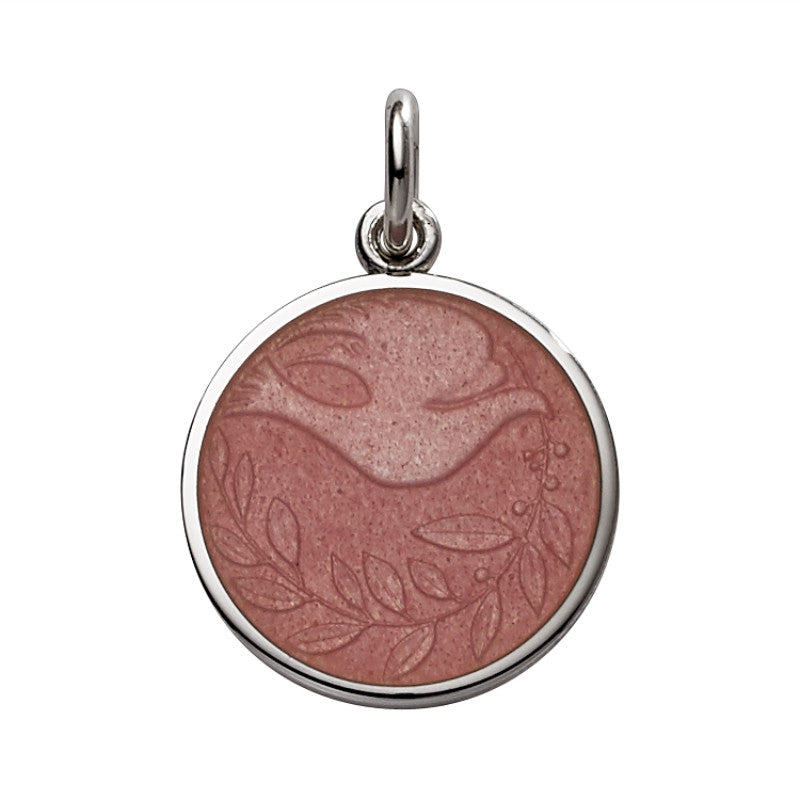 Sterling Silver Enamel Dove Round Medal