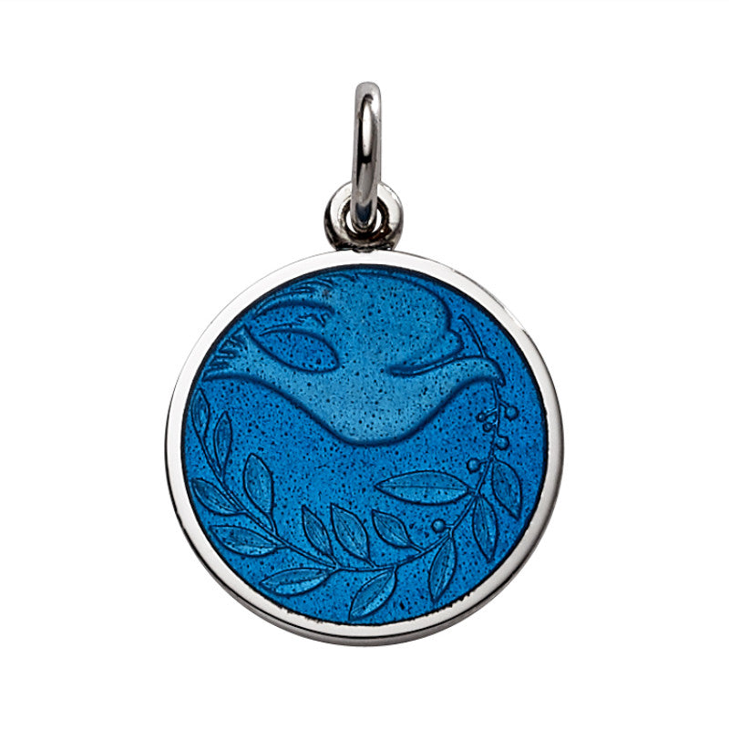 Sterling Silver Enamel Dove Round Medal