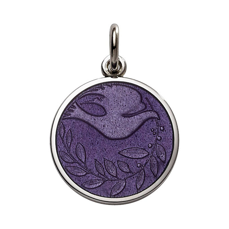 Sterling Silver Enamel Dove Round Medal