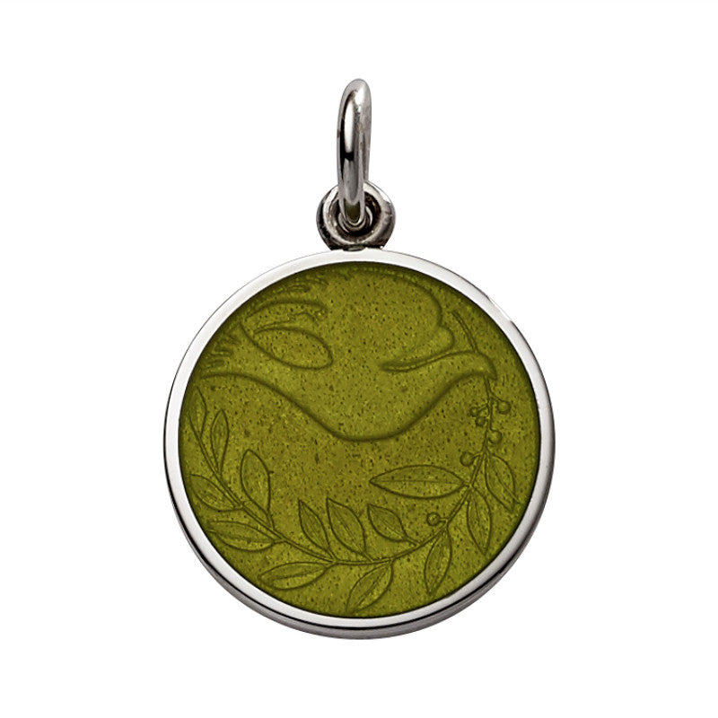 Sterling Silver Enamel Dove Round Medal
