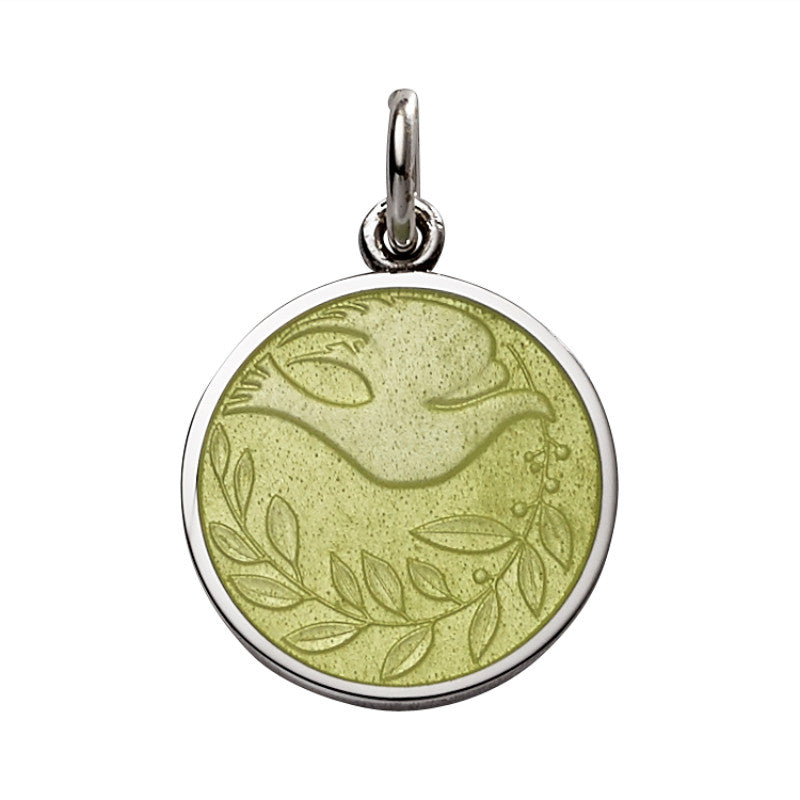 Sterling Silver Enamel Dove Round Medal