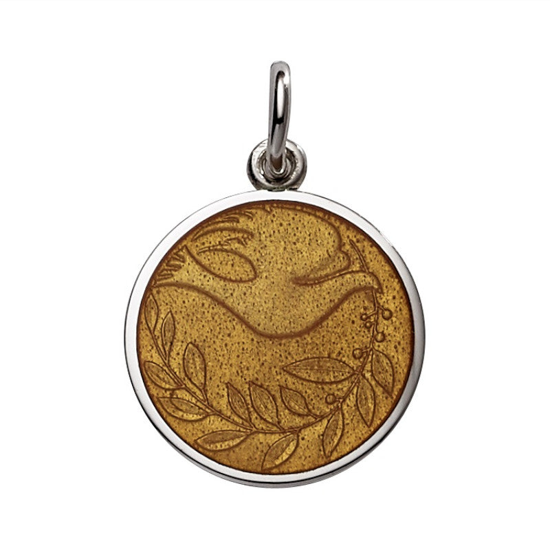 Sterling Silver Enamel Dove Round Medal