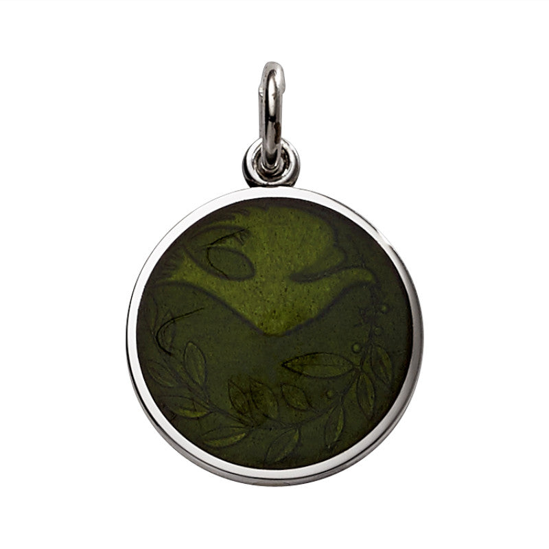 Sterling Silver Enamel Dove Round Medal