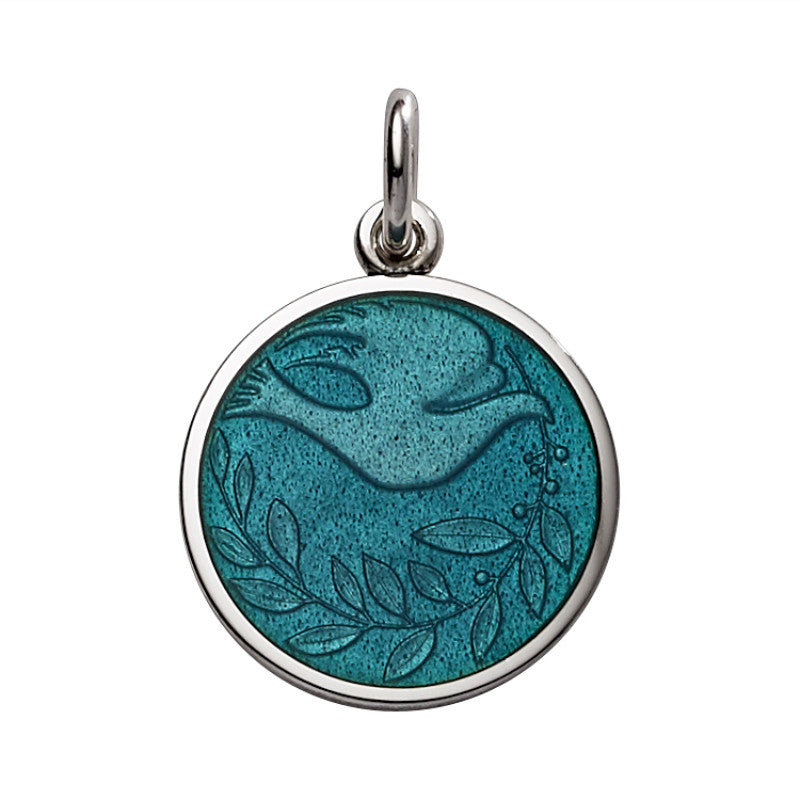 Sterling Silver Enamel Dove Round Medal