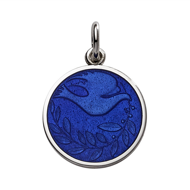 Sterling Silver Enamel Dove Round Medal