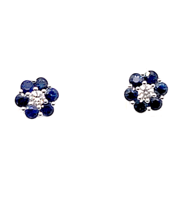 14K White Gold 0.74Ct Sapphire, 0.13Ct Diamond Earring