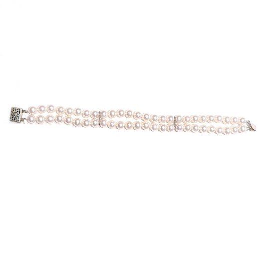 Sterling Silver 2 Row Fresh Water Pearl Bracelet