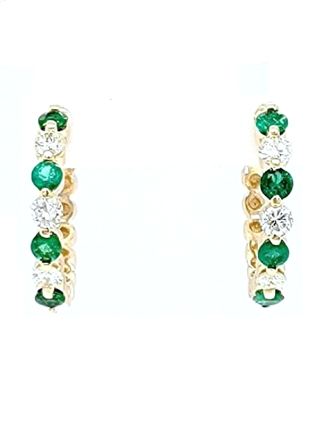 14k Yellow Gold 0.41 Ct Emerald, 0.36 Ct Diamond Huggie Earring