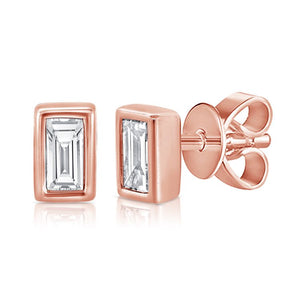 14k Gold 0.20Ct Baguette Cut Diamond Earring, available in White, Rose and Yellow Gold