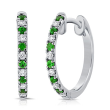 Load image into Gallery viewer, 14k Gold 0.14Ct Emerald, 0.12Ct Diamond Hoop Earring, available in White, Rose and Yellow Gold
