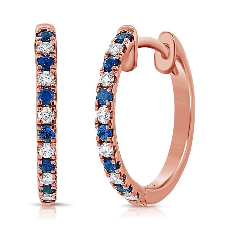 14k Gold 0.14Ct Sapphire, 0.12Ct Diamond Hoop Earring, available in White, Rose and Yellow Gold