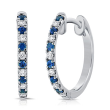 Load image into Gallery viewer, 14k Gold 0.14Ct Sapphire, 0.12Ct Diamond Hoop Earring, available in White, Rose and Yellow Gold
