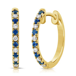 14k Gold 0.14Ct Sapphire, 0.12Ct Diamond Hoop Earring, available in White, Rose and Yellow Gold