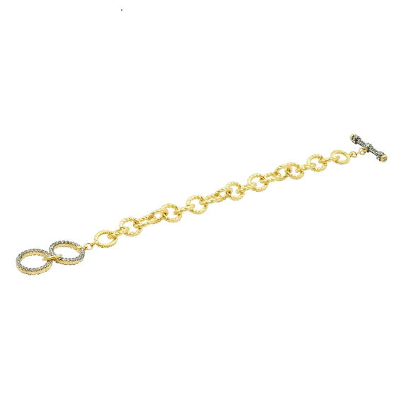 Freida Rothman Sterling Silver cz Gold plated open link toggle bracelet