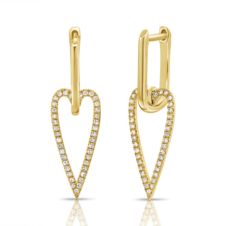 14k Gold Dangle Heart 0.22Ct Diamond Earring, available in White, Rose and Yellow Gold