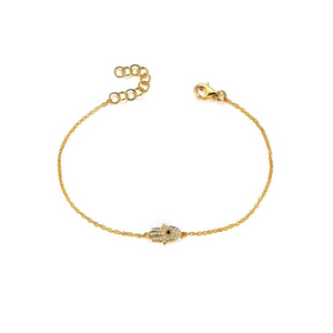 14k Gold 0.01Ct Sapphire, 0.10Ct Diamond Hamsa Bracelet, available in White, Rose and Yellow Gold